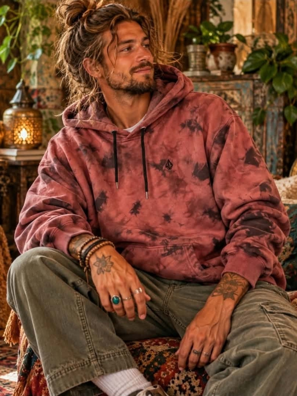 Volcom XL Mauve Tie Dye Hoodie Skater Streetwear Y2K Grunge Alternative Indie